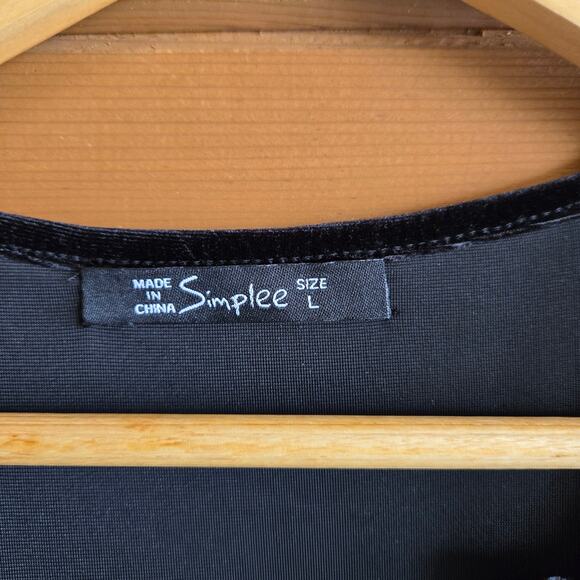 Simplee Black Velvet Tiered Flowy Maxi Dress Cinch Waist Vneck Front Large - Picture 5 of 6